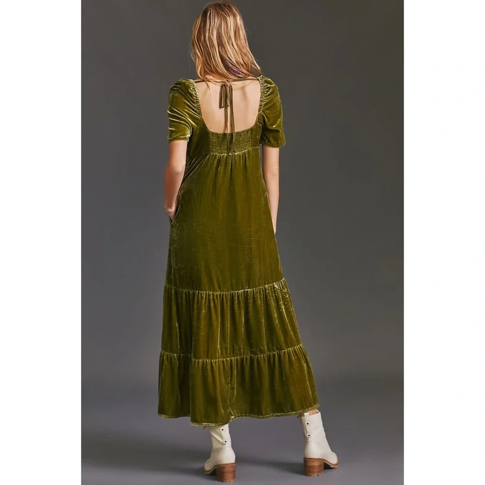 Anthropologie Velvet Empire Waist Midi Dress - Picture 3 of 8
